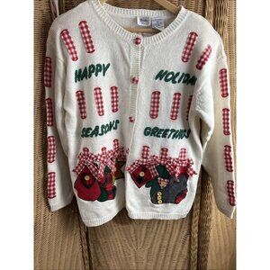 vintage christmas sweater cardigan Coquette Country Plaid Grandma Ugly
